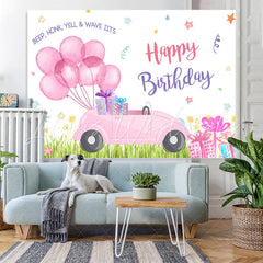 Lofaris Pink Balloons Car Happy Birthday Backdrop For Girl