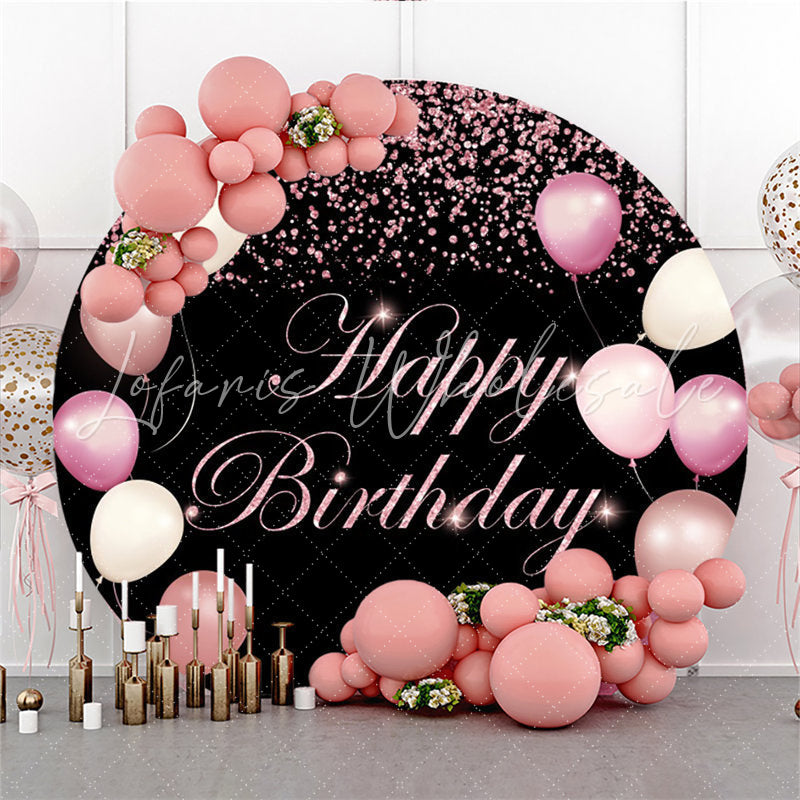 Lofaris Pink Balloons Glitter Happy Birthday Circle Backdrop