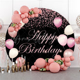 Lofaris Pink Balloons Glitter Happy Birthday Circle Backdrop