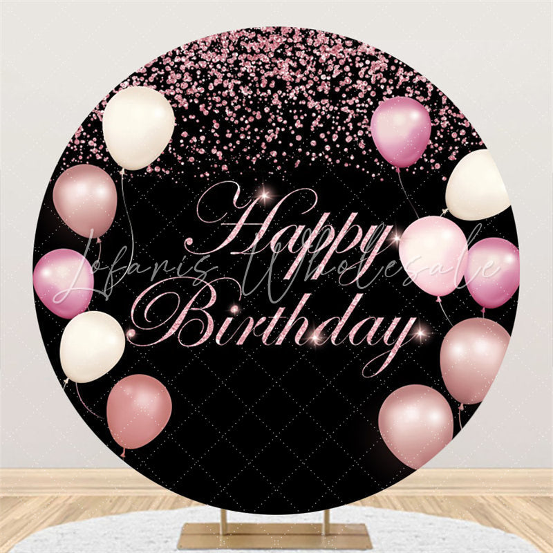 Lofaris Pink Balloons Glitter Happy Birthday Circle Backdrop