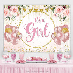 Lofaris Pink Balloons Gold Glitter Its A Girl Baby Shower Backdrop