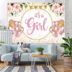 Lofaris Pink Balloons Gold Glitter Its A Girl Baby Shower Backdrop