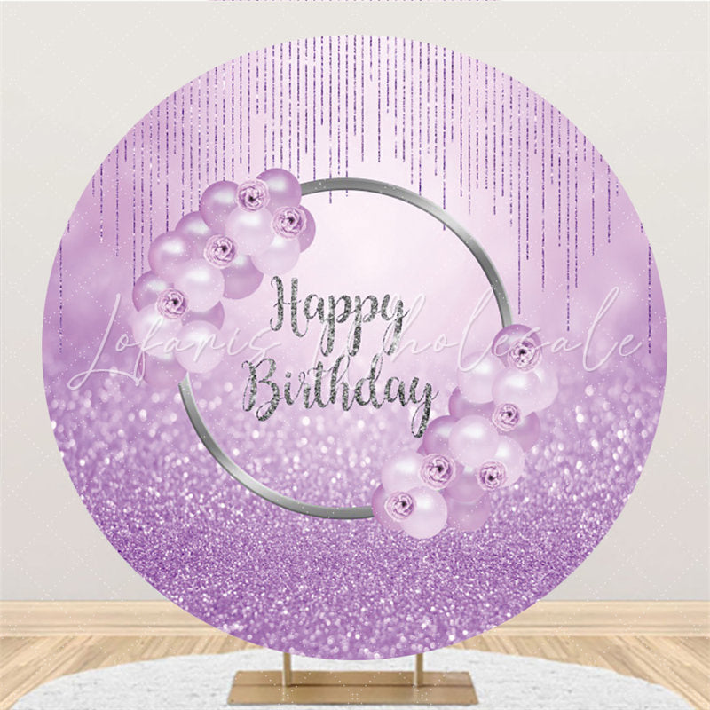 Lofaris Pink Balloons Round Glitter Bokeh Happy Birthday Backdrop