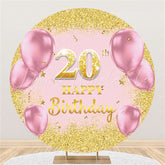 Lofaris Pink Balloons Round Gold Glitter 20th Birthday Backdrop