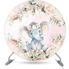Lofaris Pink Beige Floral Animal Round Baby Shower Backdrop