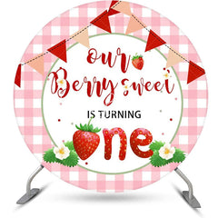 Lofaris Pink Berry Sweet Plaid Round 1st Birthday Backdrop