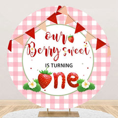 Lofaris Pink Berry Sweet Plaid Round 1st Birthday Backdrop