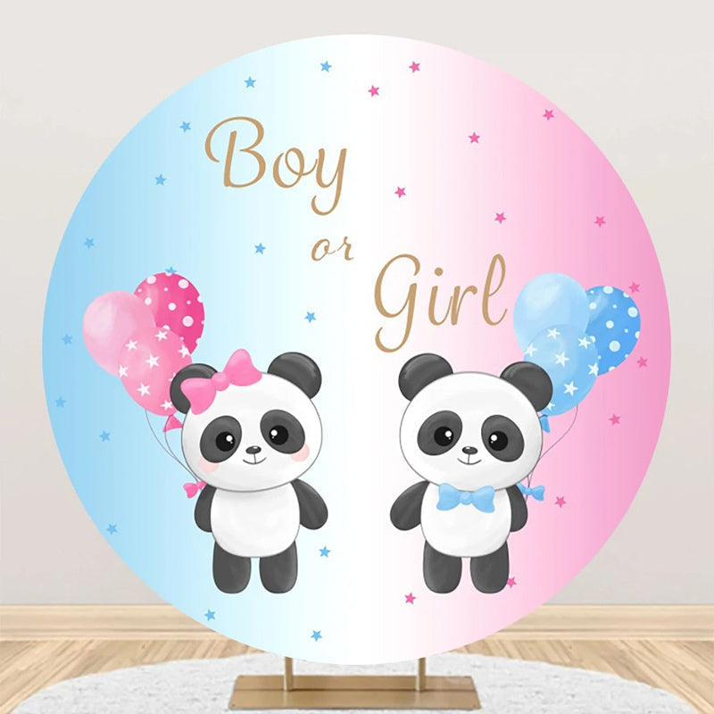 Lofaris Pink Blue Balloon Panda Round Gender Reveal Backdrop