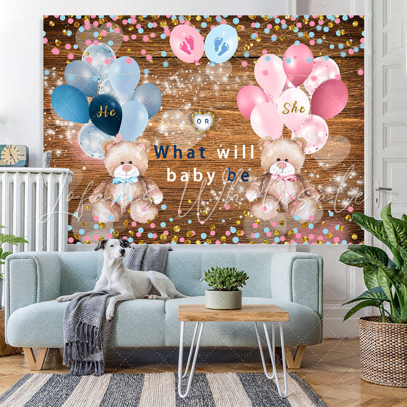 Lofaris Pink Blue Balloons Glitter Wooden Baby Shower Backdrop