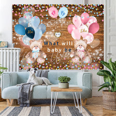 Lofaris Pink Blue Balloons Glitter Wooden Baby Shower Backdrop