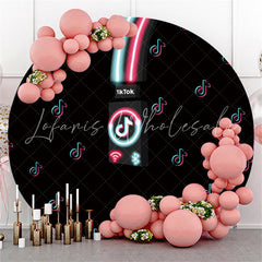 Lofaris Pink Blue Bokeh Round Black Birthday Backdrop Banner