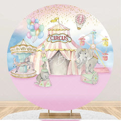 Lofaris Pink Blue Elepants Carousel Circus Round Backdrop