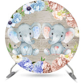 Lofaris Pink Blue Floral Elephant Baby Shower Round Backdrop