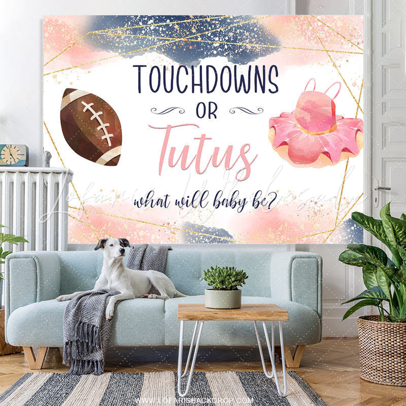 Lofaris Pink Blue Glitter Touchdowns Or Tutus Baby Shower Backdrop
