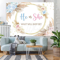 Lofaris Pink Blue He Or She Feather Floral Baby Shower Backdrop