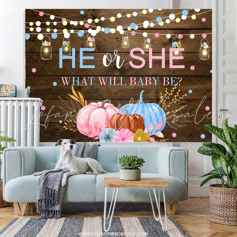 Lofaris Pink Blue Pumpkin Gender Reveal Baby Shower Backdrop