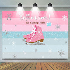 Lofaris Pink Blue Roll On Over Ice Skating Party Backdrop