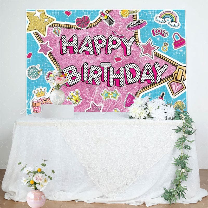 Pink Blue Sequin Surprise Birthday Party Backdrop For Girls