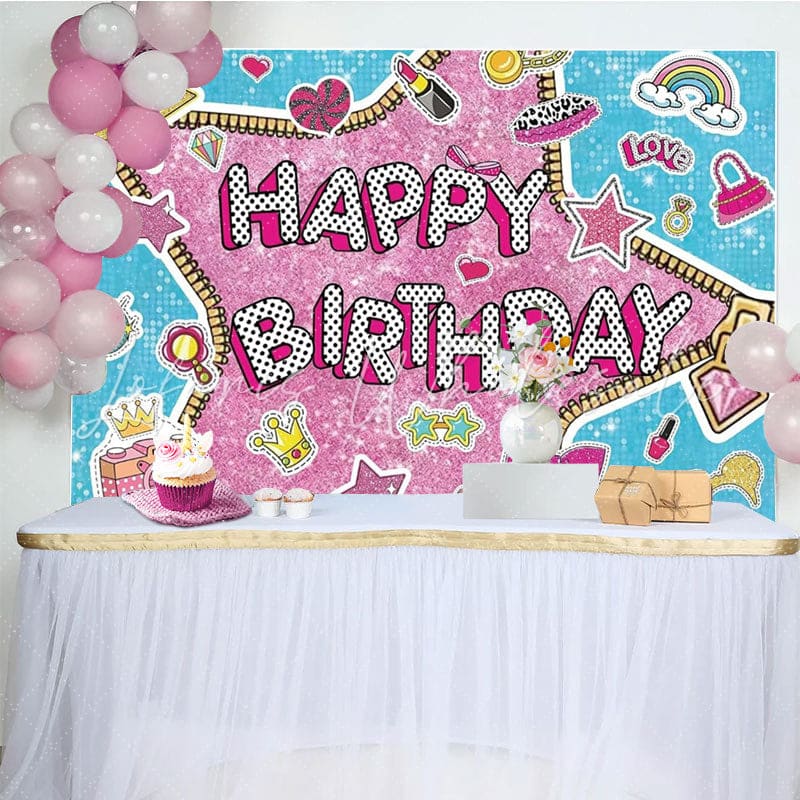 Pink Blue Sequin Surprise Birthday Party Backdrop For Girls