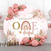Lofaris Pink Boho Floral Rainbow Round 1st Birthday Backdrop