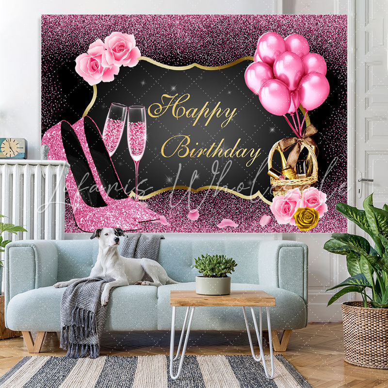 Lofaris Pink Bokeh and Balloons Girl Happy Birthday Backdrop