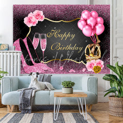 Lofaris Pink Bokeh and Balloons Girl Happy Birthday Backdrop