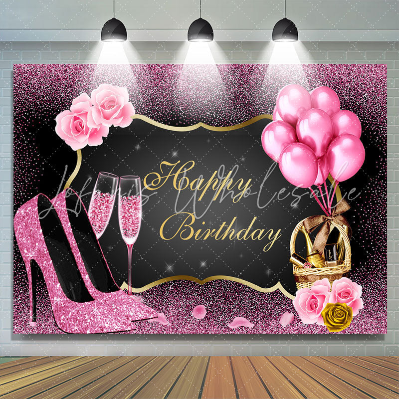 Lofaris Pink Bokeh and Balloons Girl Happy Birthday Backdrop
