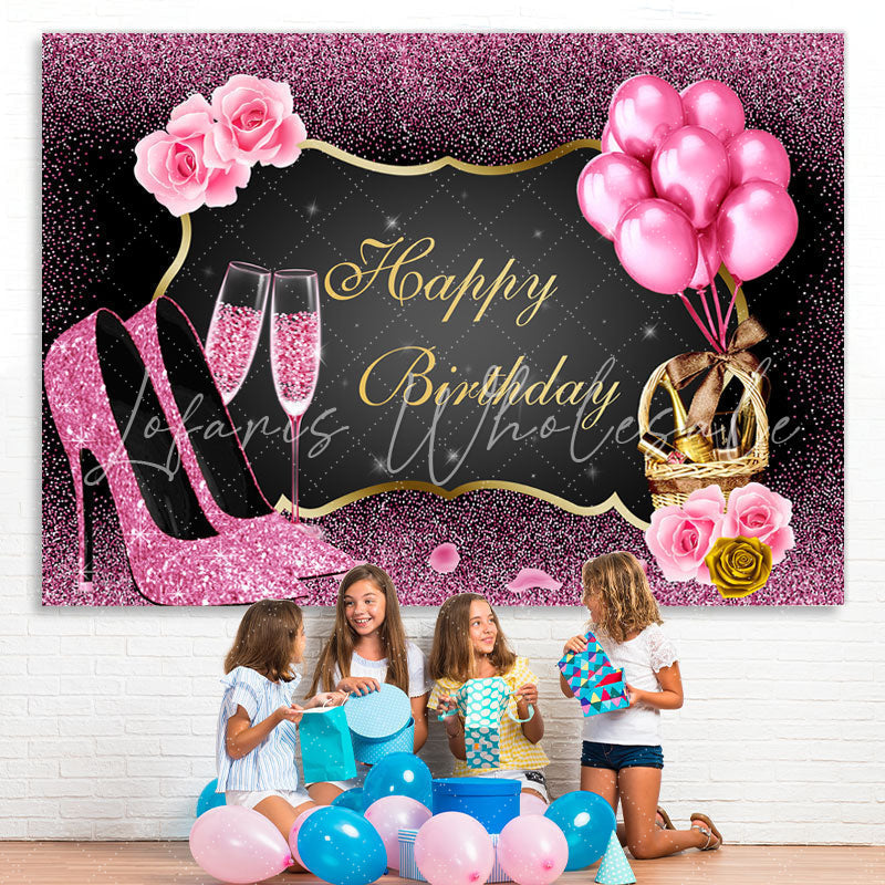 Lofaris Pink Bokeh and Balloons Girl Happy Birthday Backdrop