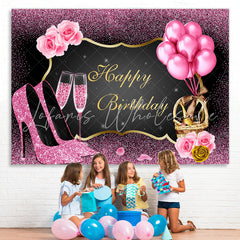 Lofaris Pink Bokeh and Balloons Girl Happy Birthday Backdrop