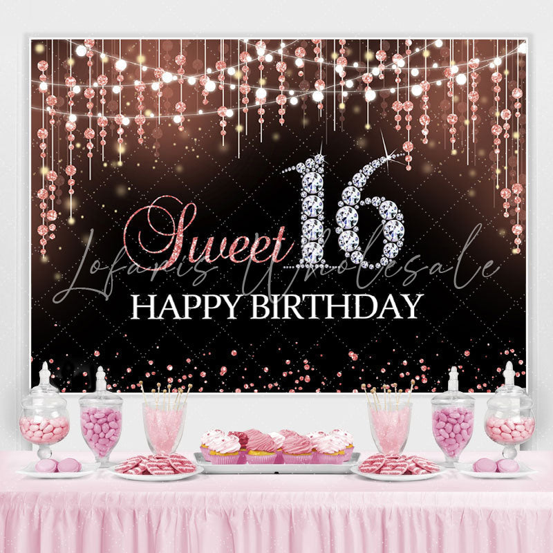 Lofaris Pink Bokeh and Diamond Glitter 16Th Birthday Backdrop