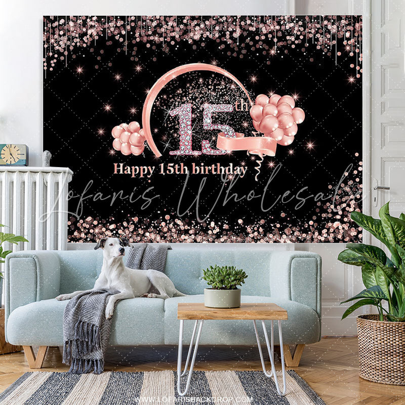 Lofaris Pink Bokeh Glitter Balloons 15th Happy Birthday Backdrop
