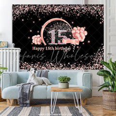 Lofaris Pink Bokeh Glitter Balloons 15th Happy Birthday Backdrop