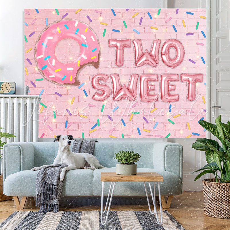 Lofaris Pink Brick And Donut 2nd Sweet Birthday Party Backdrop