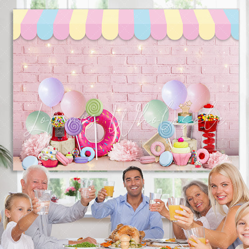 Lofaris Pink Bricks Dessert Themed Happy Birthday Backdrop