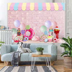 Lofaris Pink Bricks Dessert Themed Happy Birthday Backdrop