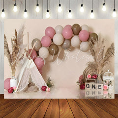 Lofaris Pink Brown Balloon Reed Tent 1st Birthday Backdrop