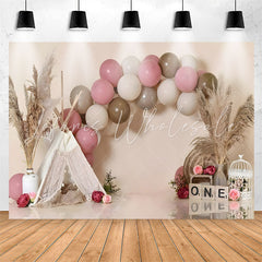 Lofaris Pink Brown Balloon Reed Tent 1st Birthday Backdrop