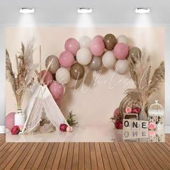 Lofaris Pink Brown Balloon Reed Tent 1st Birthday Backdrop