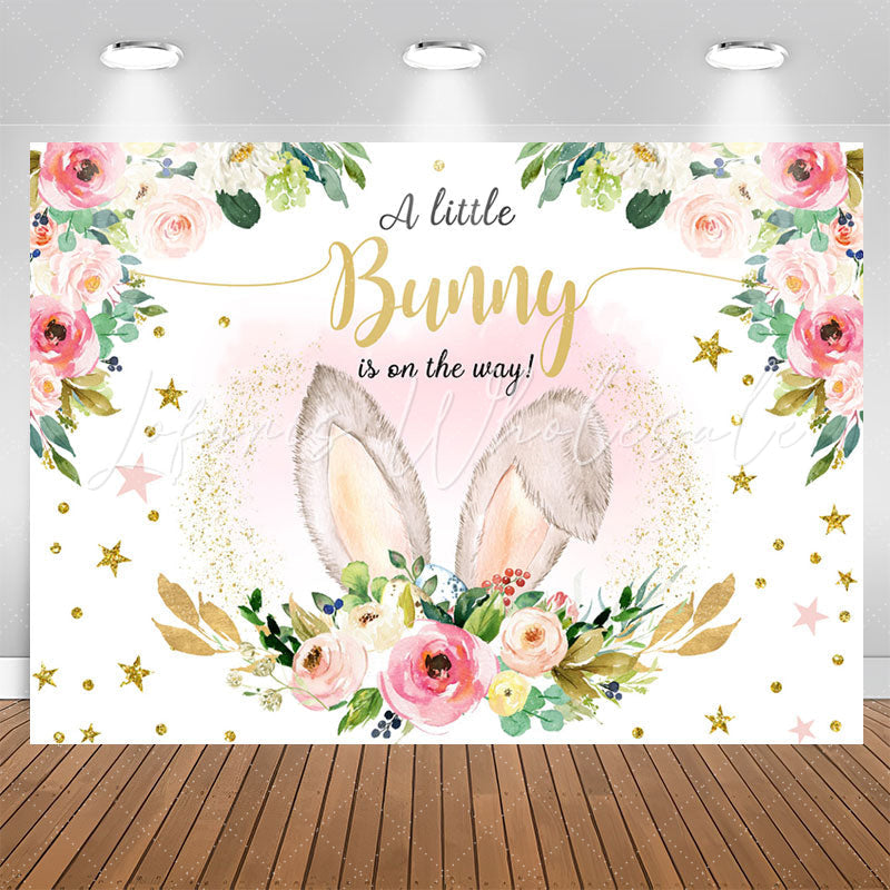 Lofaris Pink Bunny Floral Rabbit Ears Baby Shower Backdrop