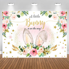 Lofaris Pink Bunny Floral Rabbit Ears Baby Shower Backdrop
