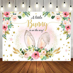 Lofaris Pink Bunny Floral Rabbit Ears Baby Shower Backdrop