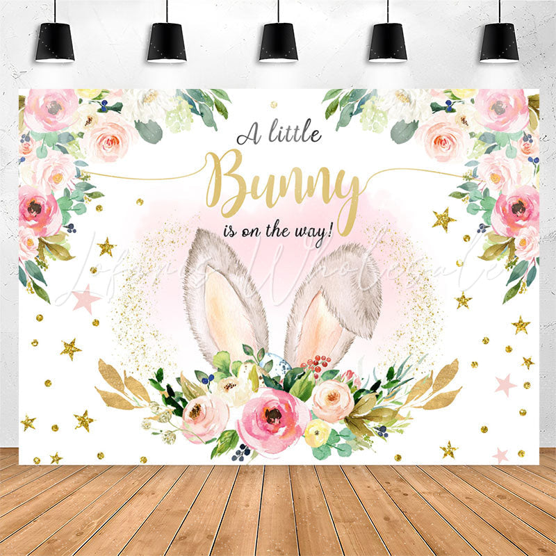 Lofaris Pink Bunny Floral Rabbit Ears Baby Shower Backdrop