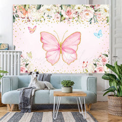 Lofaris Pink Butterfly And Floral Baby Shower Backdrop For Girl