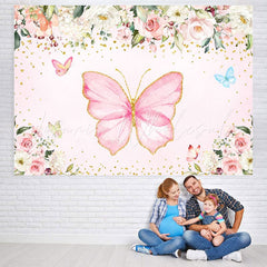 Lofaris Pink Butterfly And Floral Baby Shower Backdrop For Girl