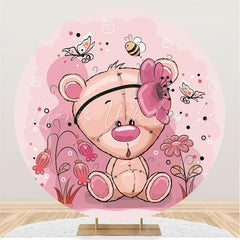 Lofaris Pink Butterfly And Floral Bear Round Baby Shower Backdrop