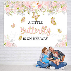 Lofaris Pink Butterfly And White Floral Baby Shower Backdrop