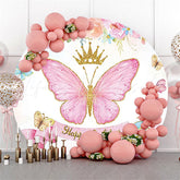 Lofaris Pink Butterfly Glitter Crown Birthday Circle Backdrop