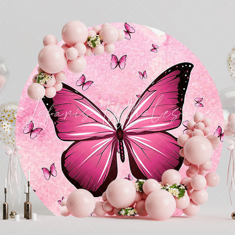 Pink Butterfly Sweet Round Backdrop for Spring Party