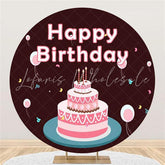 Lofaris Pink Cake And Ballons Round Happy Birthday Backdrop