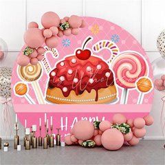 Lofaris Pink Candy And Cake Round Happy Birthday Party Backdrop